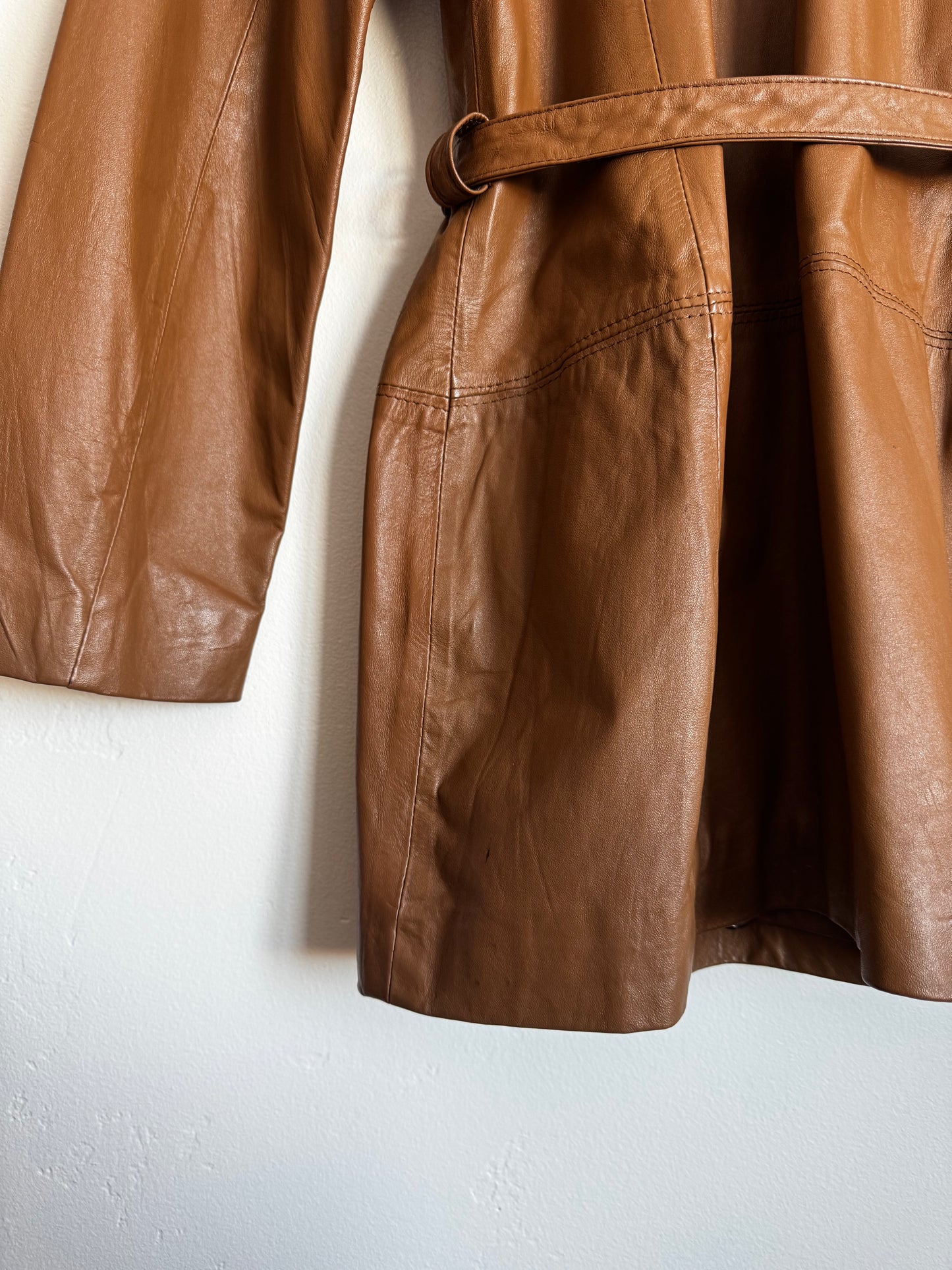Camel Short Trench Leather Jacket