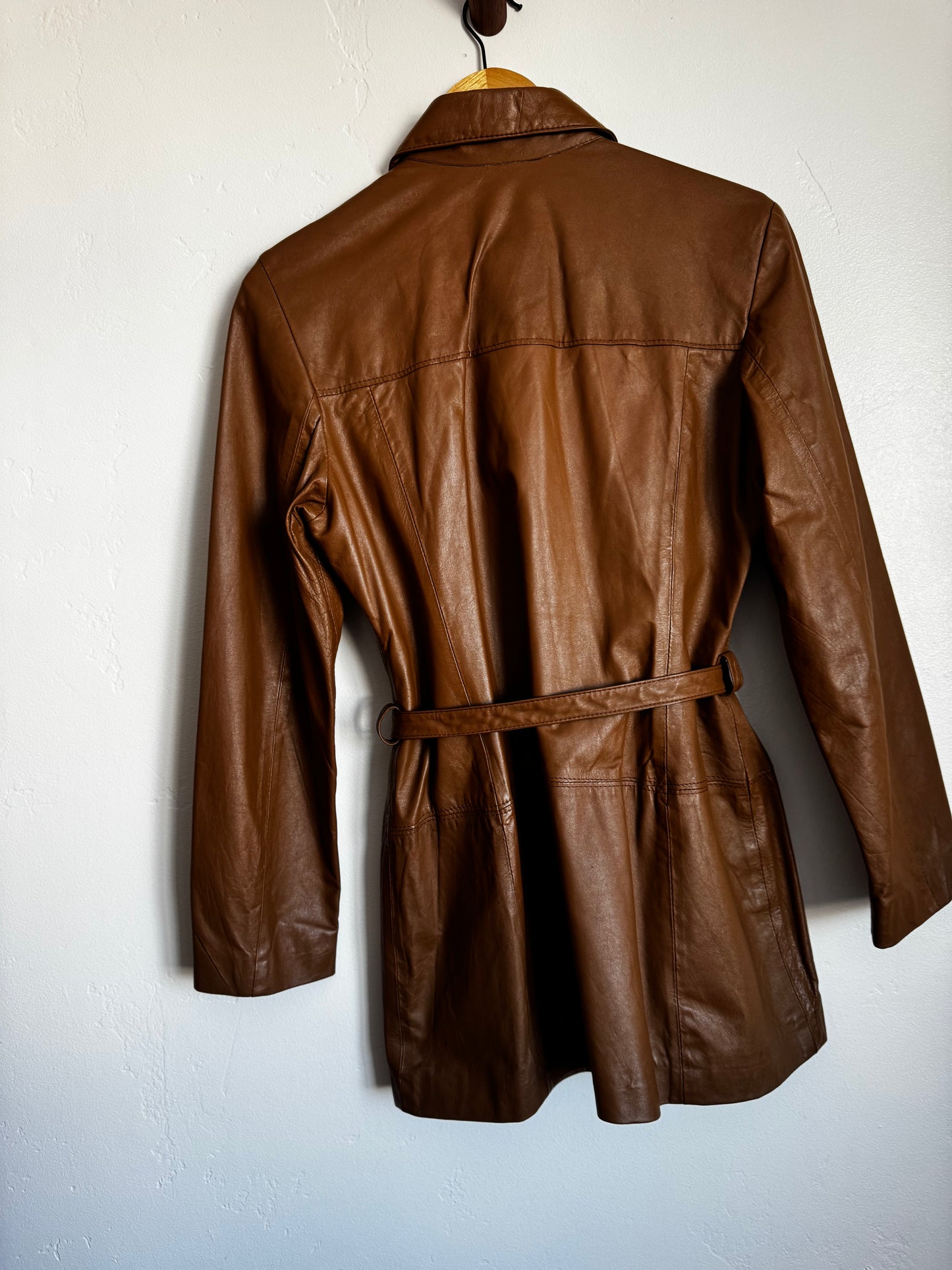 Camel Short Trench Leather Jacket