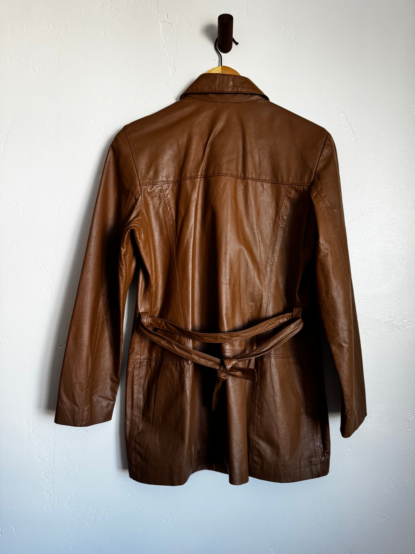Camel Short Trench Leather Jacket