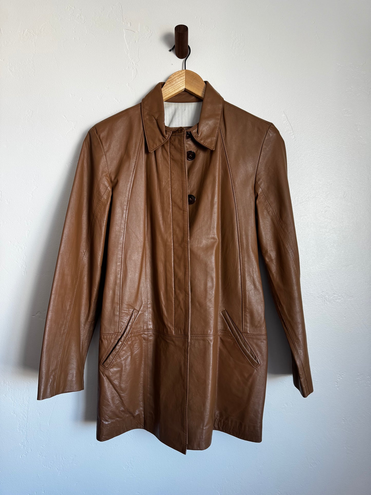 Camel Short Trench Leather Jacket