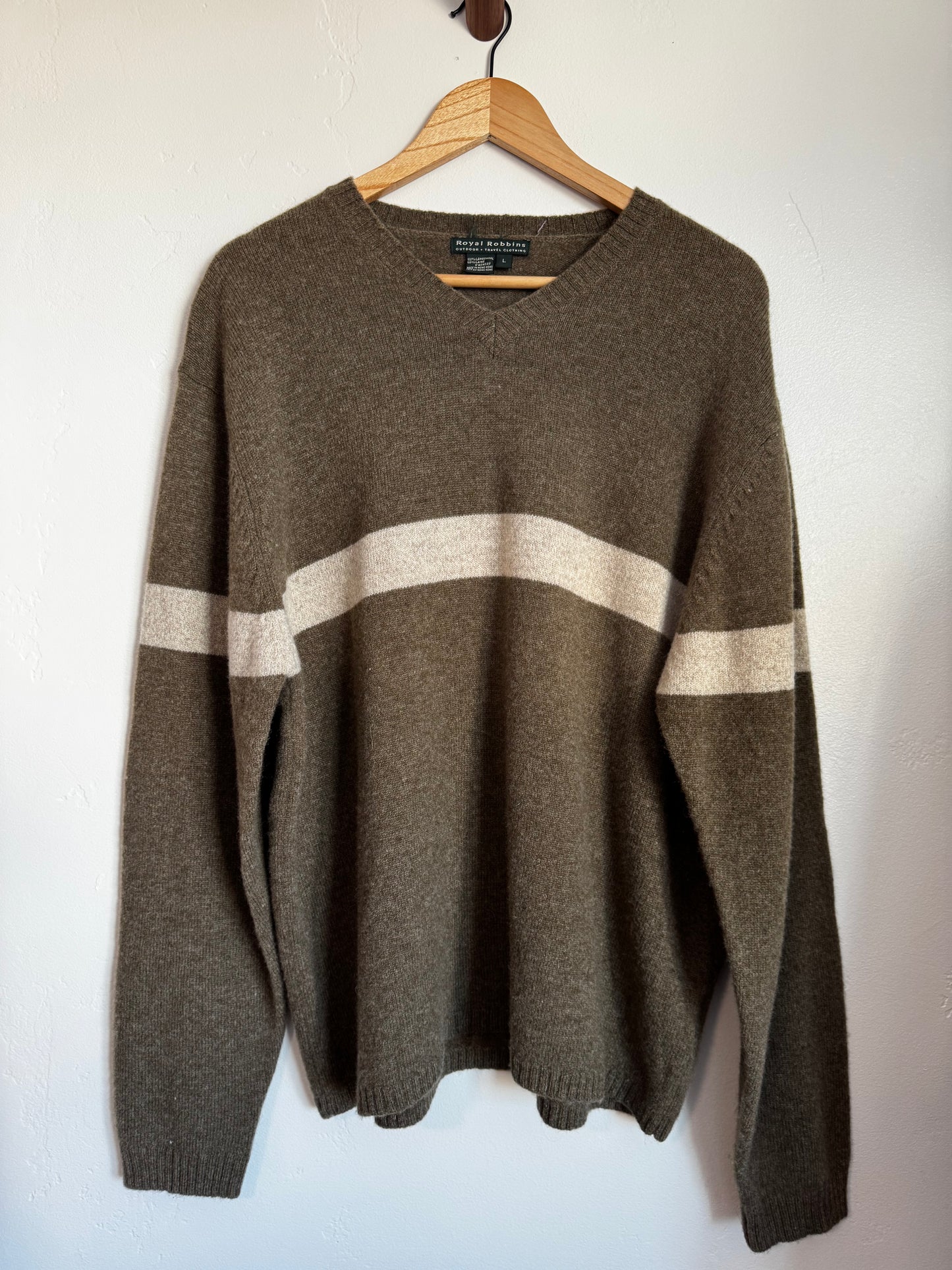 Lambswool V-Neck Sweater with Stripe