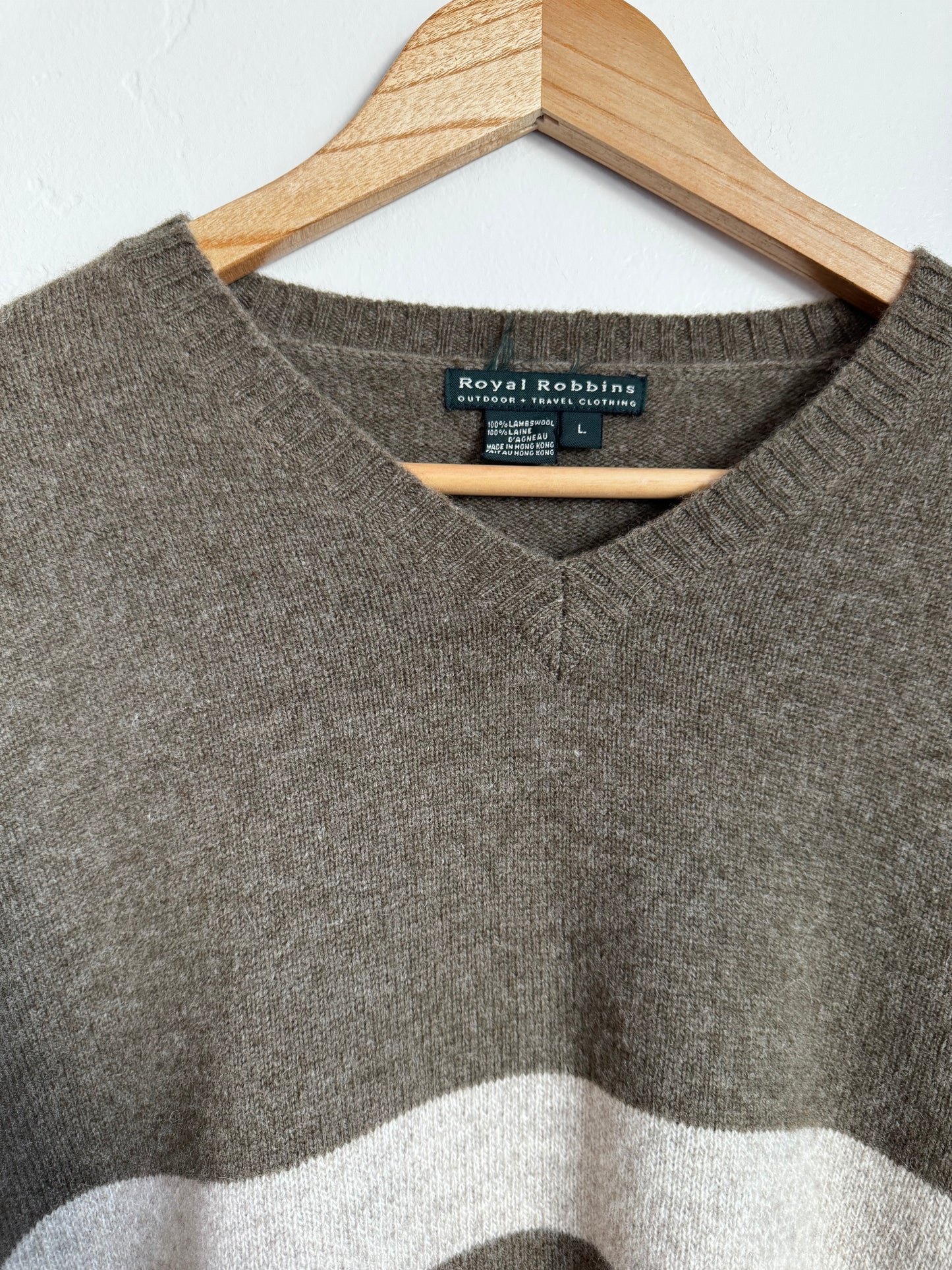 Lambswool V-Neck Sweater with Stripe