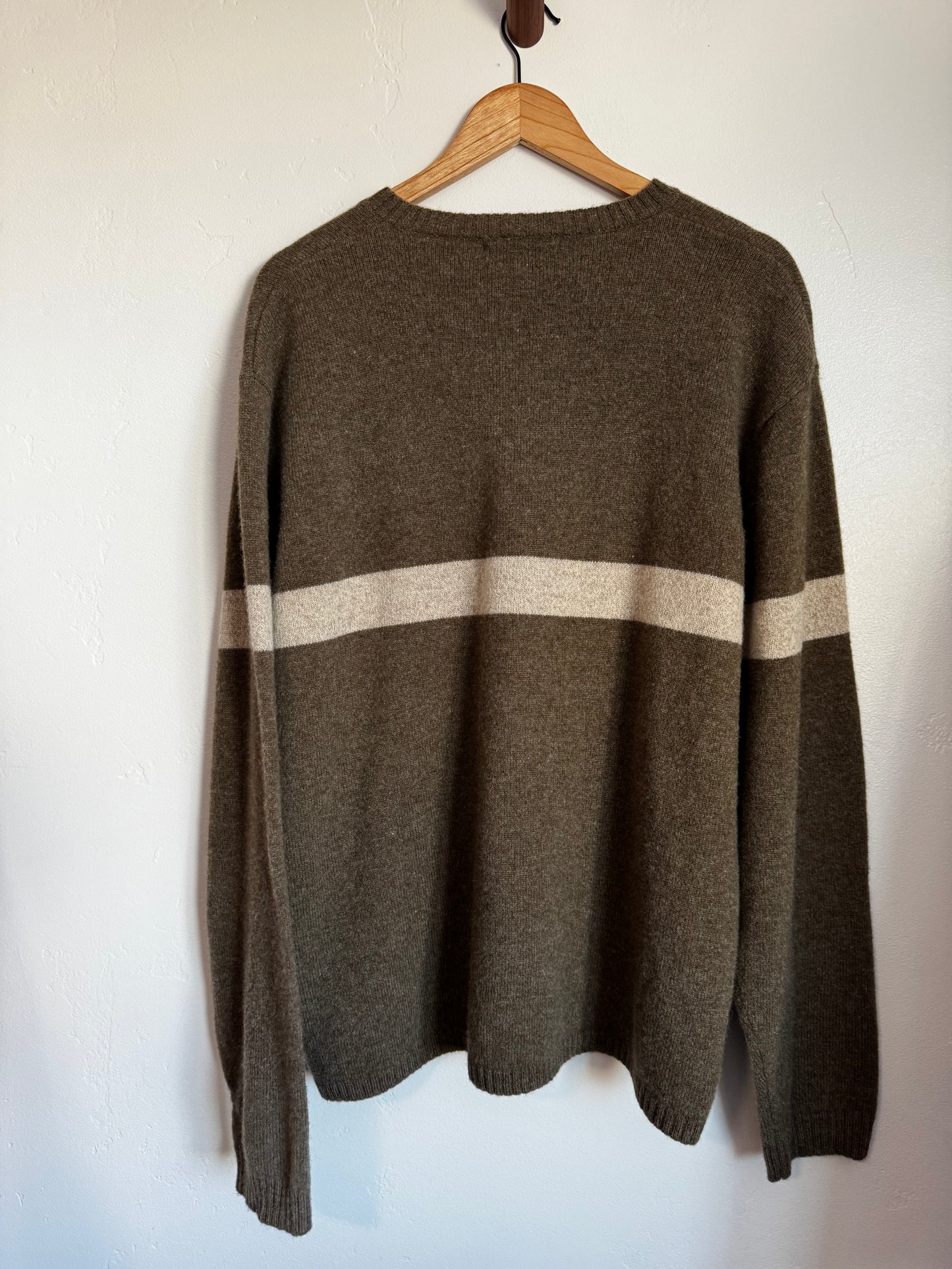 Lambswool V-Neck Sweater with Stripe