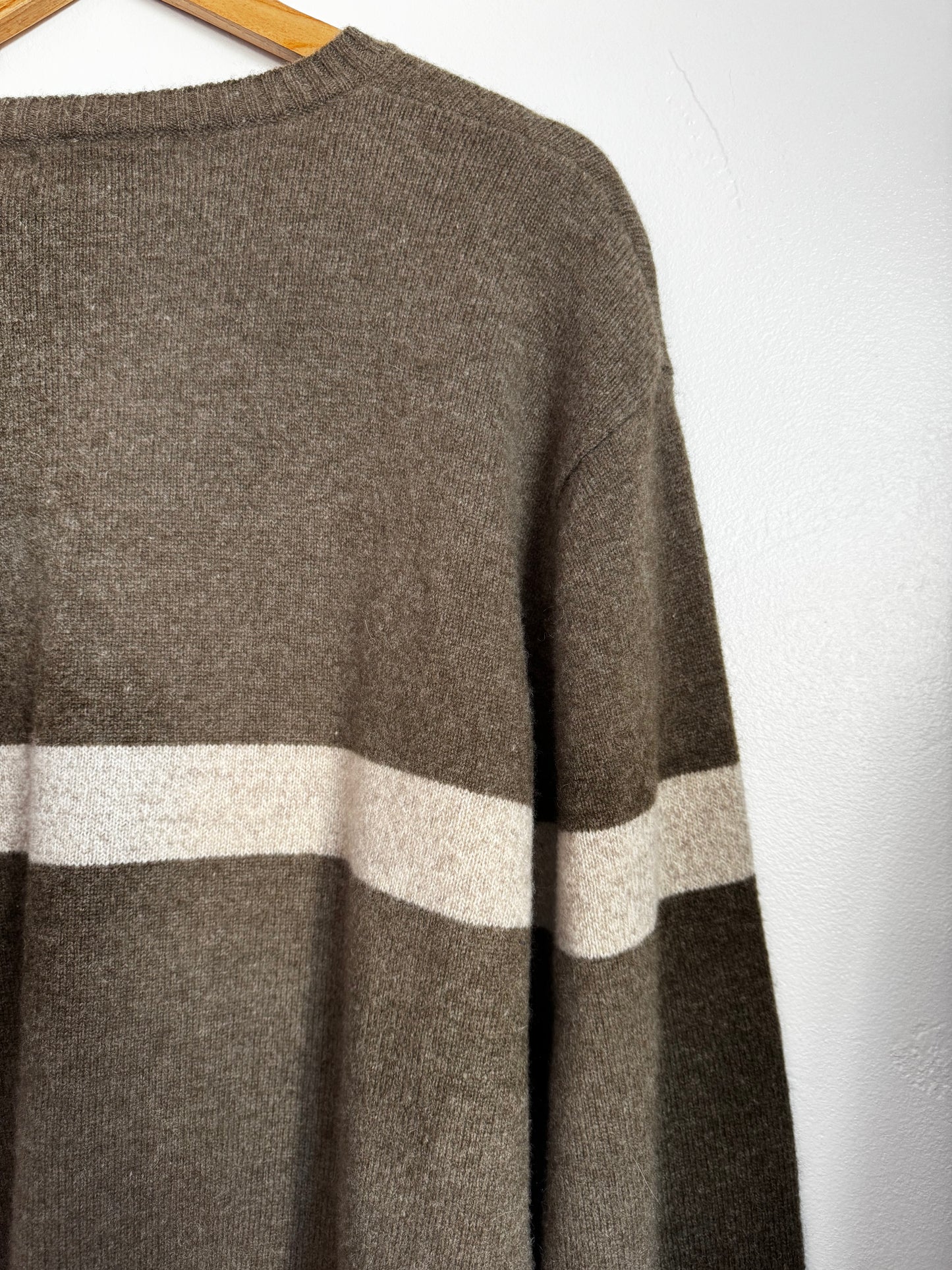 Lambswool V-Neck Sweater with Stripe