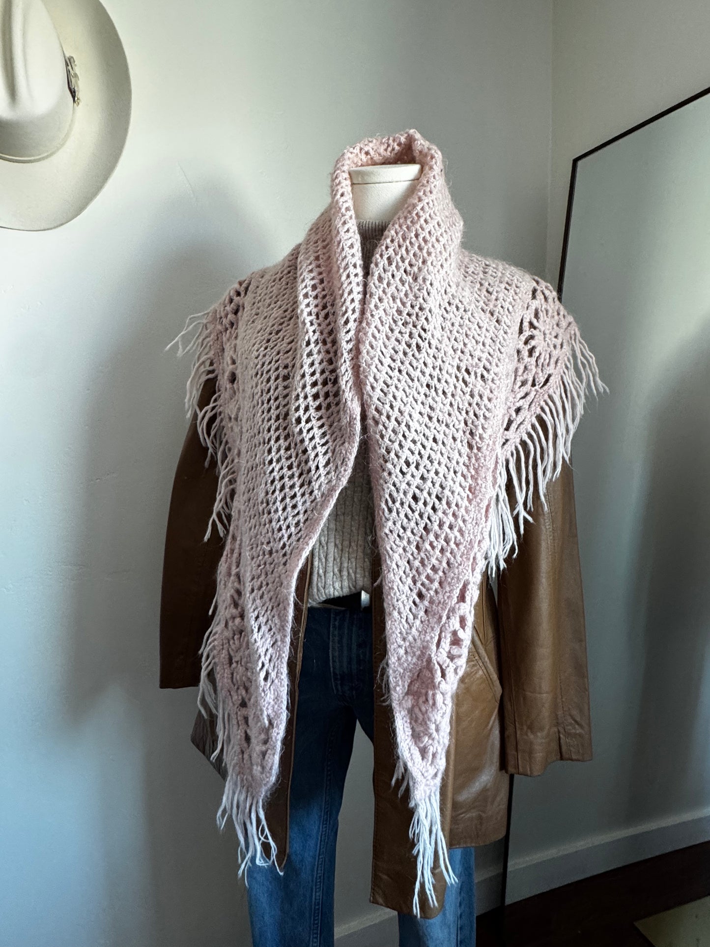 Pink Triangle Crocheted Scarf