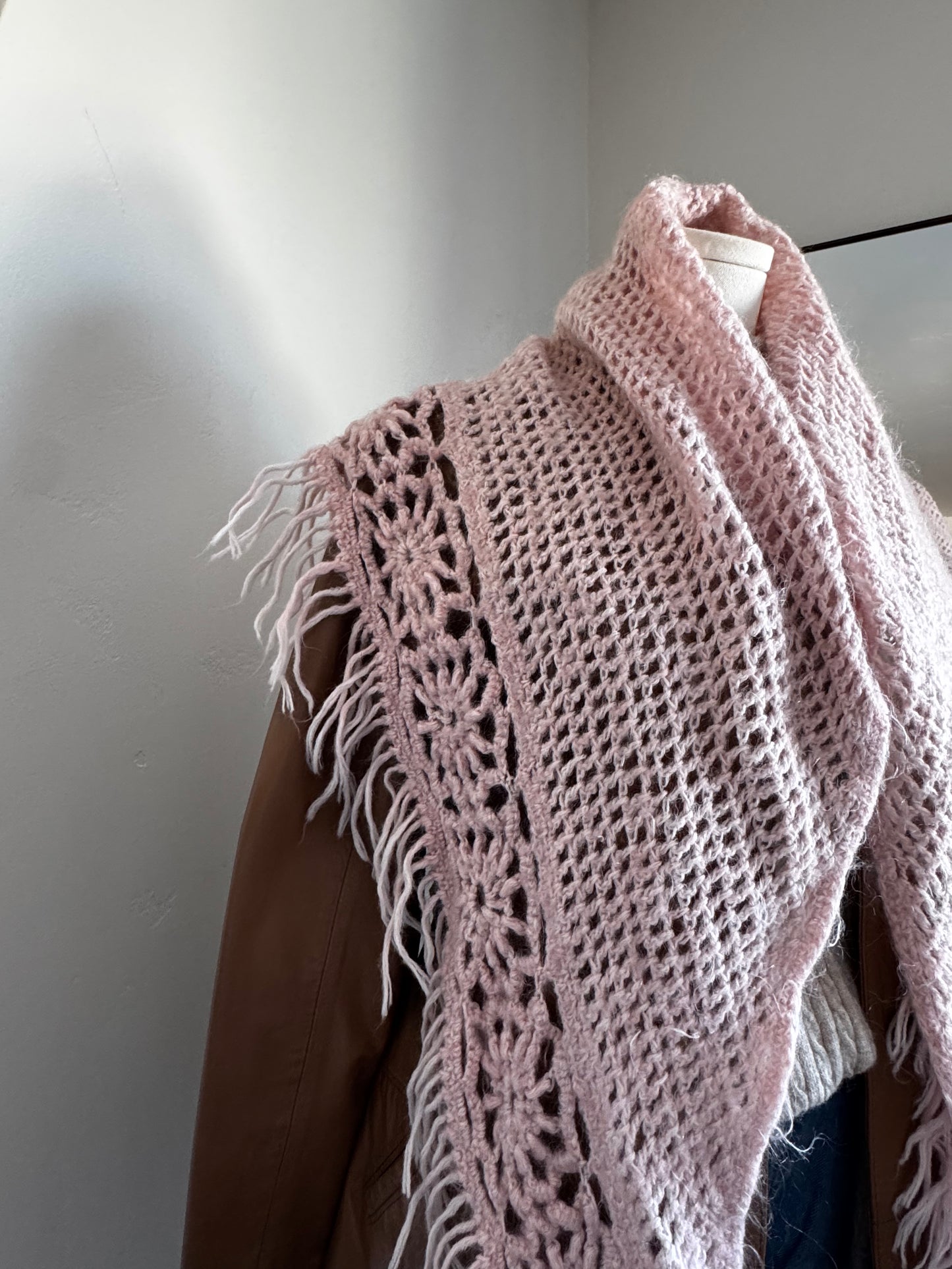 Pink Triangle Crocheted Scarf
