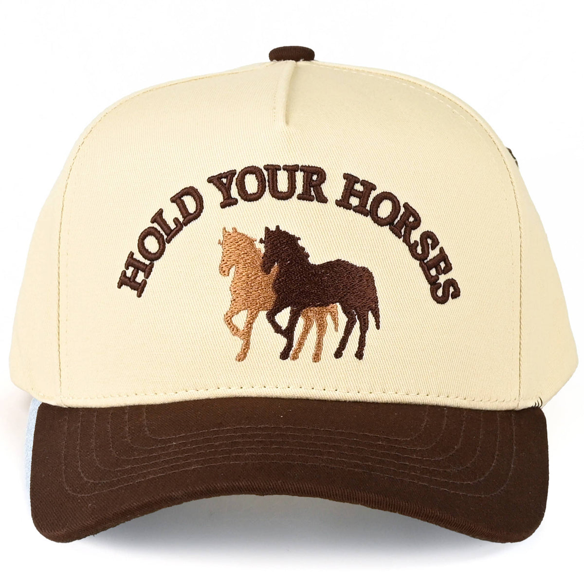 Hold Your Horses Embroidered Brown Two Tone Trucker Hat