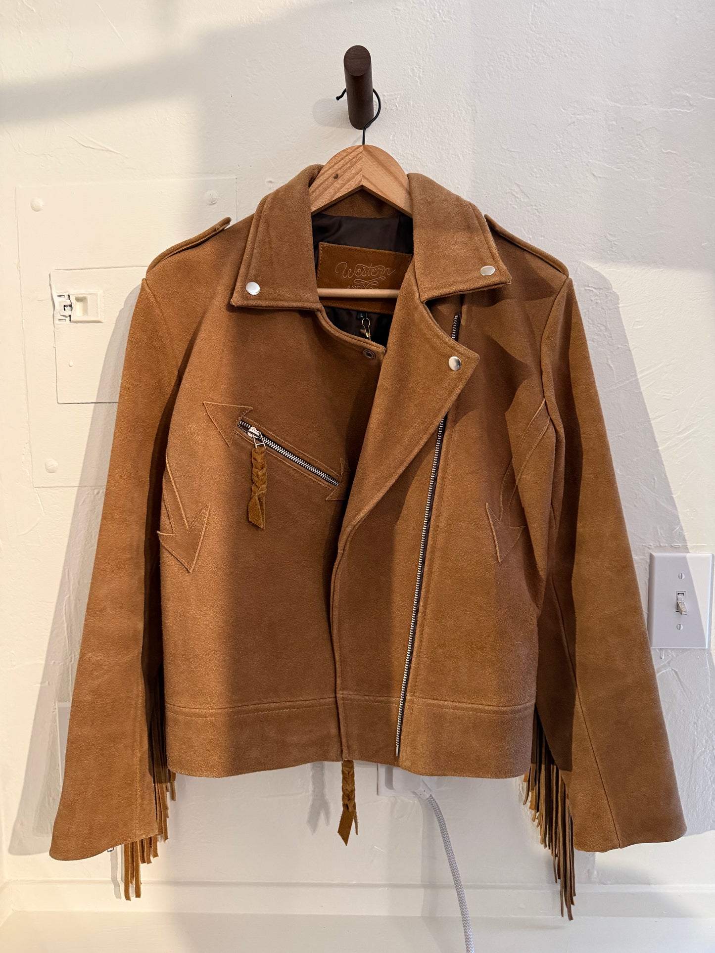 Western & Co Brown Suede Fringe Jacket with Horseshoes and Star