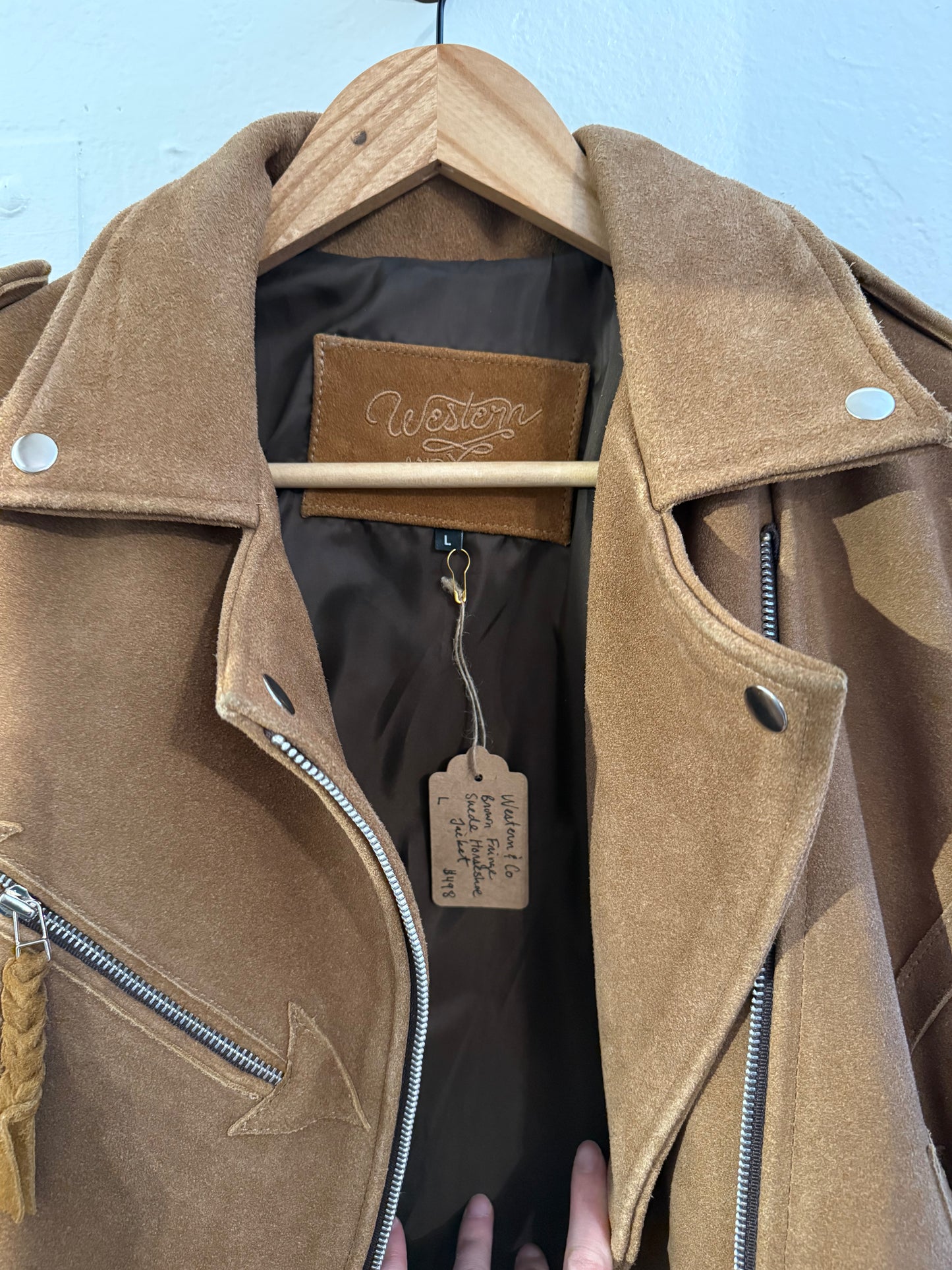 Western & Co Brown Suede Fringe Jacket with Horseshoes and Star